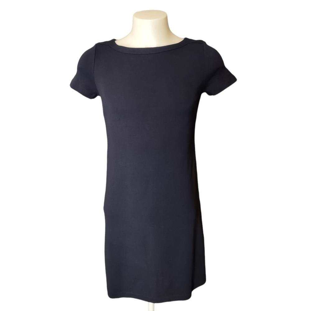 Talbots Jersey Dress Small Shift Style Woman's Pull-Over Short Sleeves Navy Blue
